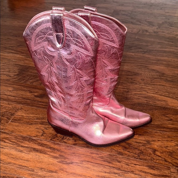Madden Girl Pink Floral Heeled Boots with Design - Picture 4 of 12
